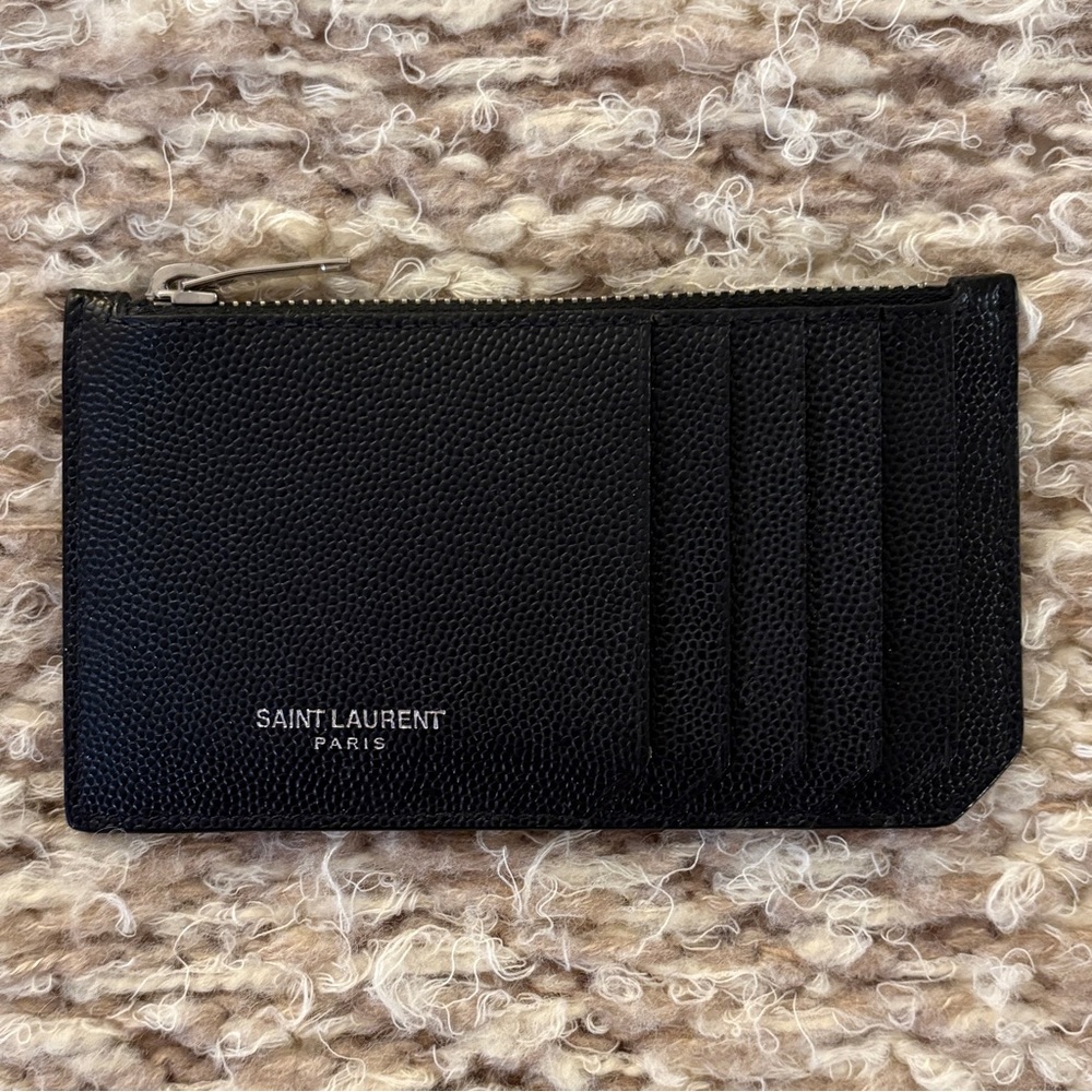 Saint Laurent Zip Card Holder in Grained Leather